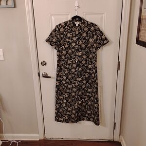 Talbots Black and Cream Floral Midi Dress